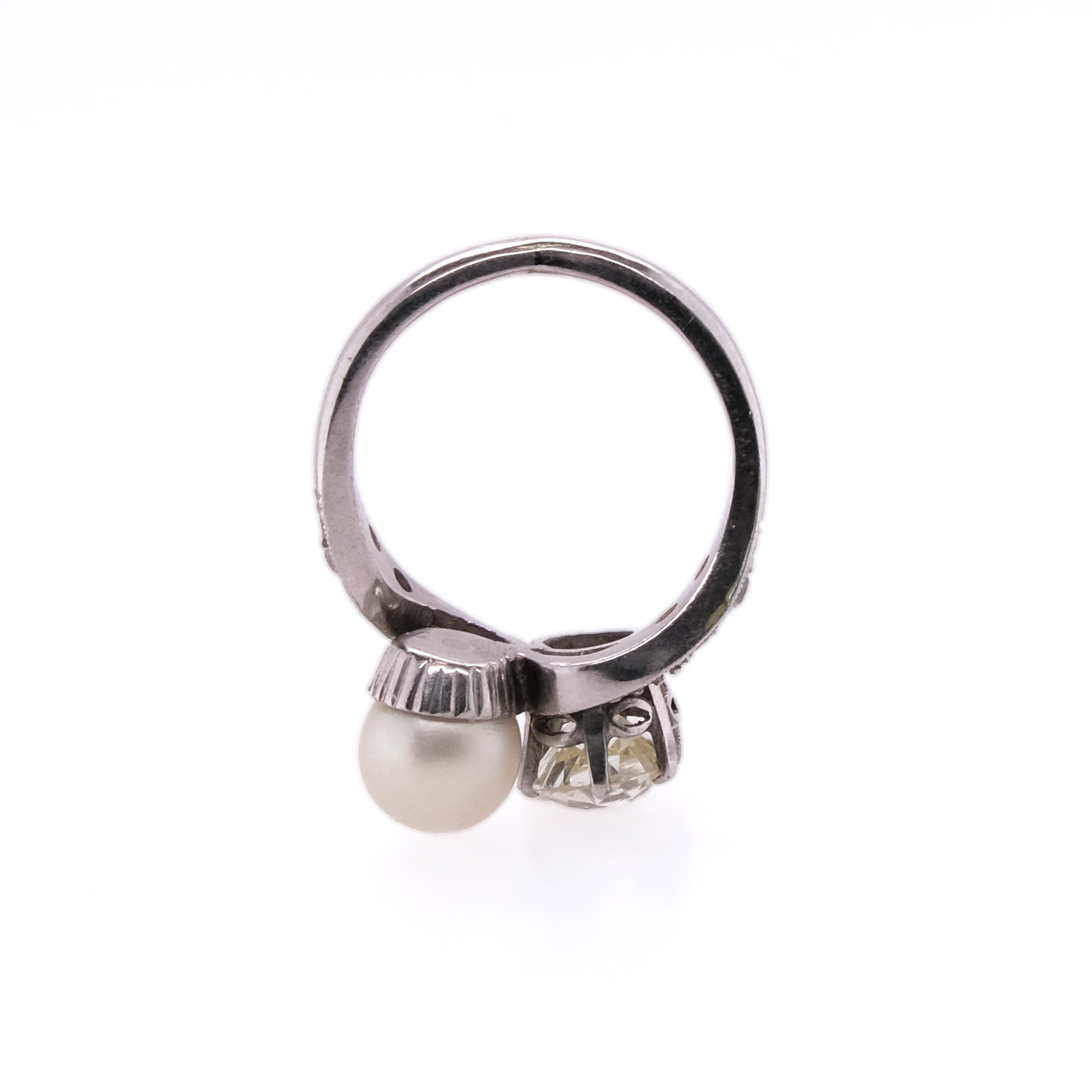 Platinum Old European Diamond & Pearl Ring