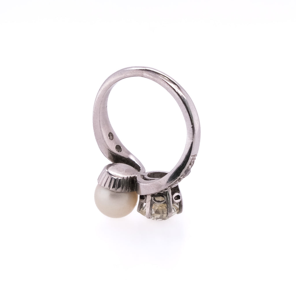 Platinum Old European Diamond & Pearl Ring