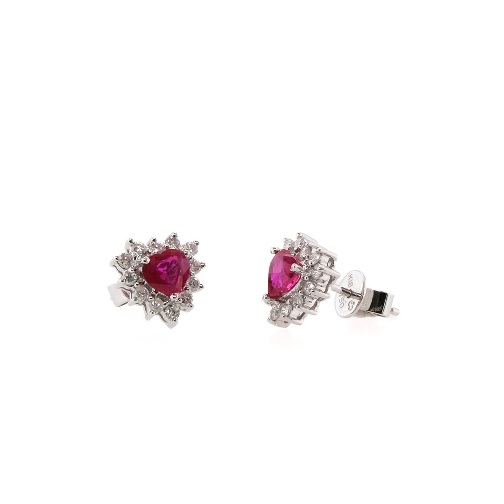 18k Ruby & Diamond Heart Earrings