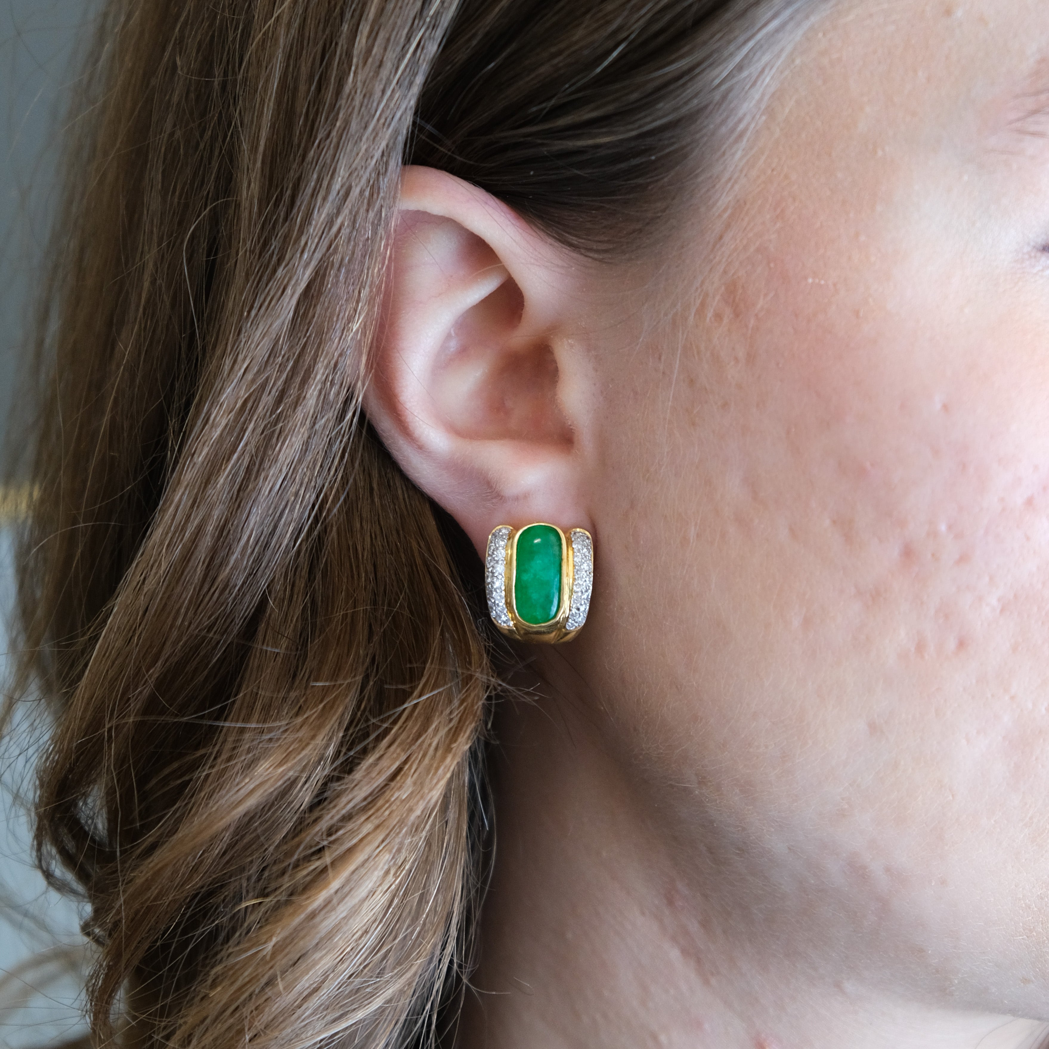 18k Jade & Diamond French Back Earrings