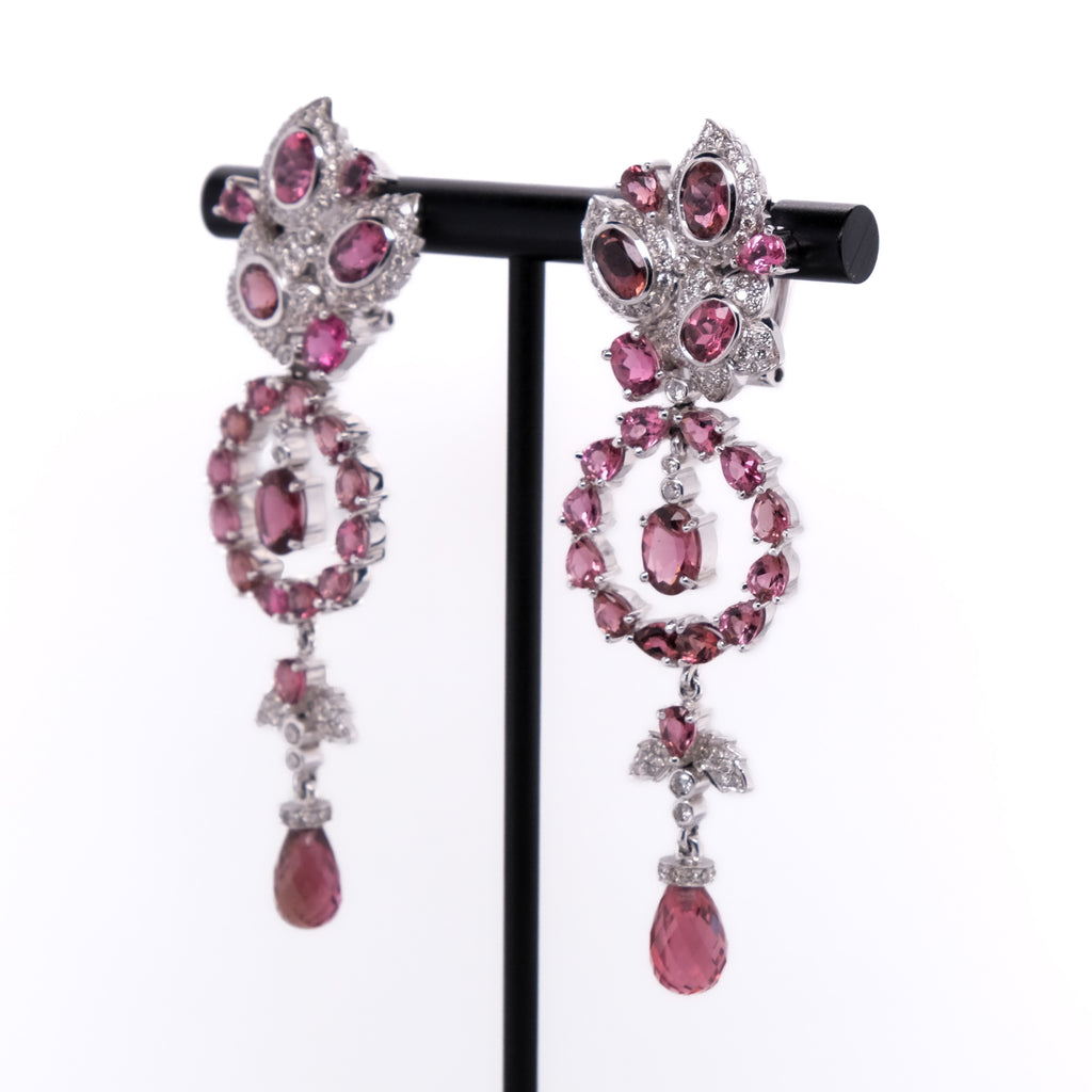 14k Pink Tourmaline & Diamond Earrings