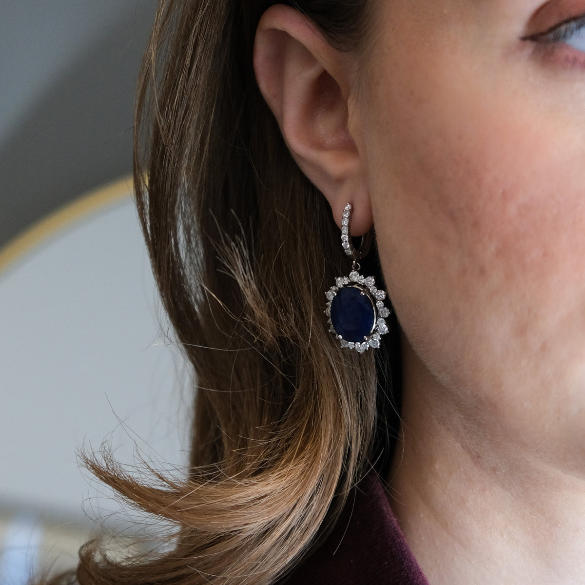 10k Blue Sapphire and Diamond Earrings