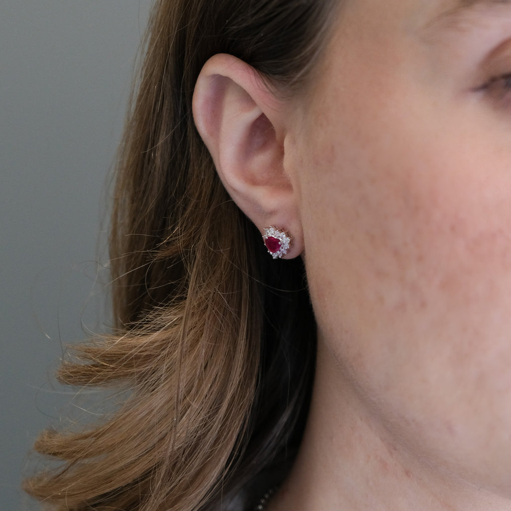 18k Ruby & Diamond Heart Earrings
