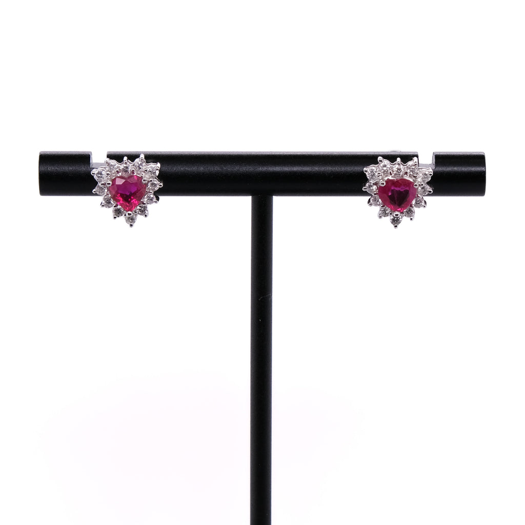 18k Ruby & Diamond Heart Earrings