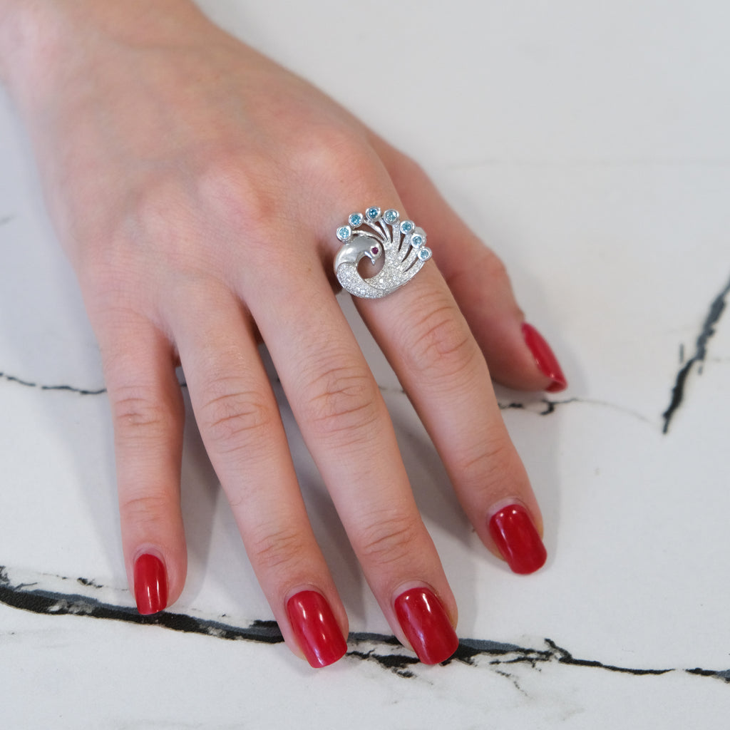 14k Peacock Diamond Cocktail Ring