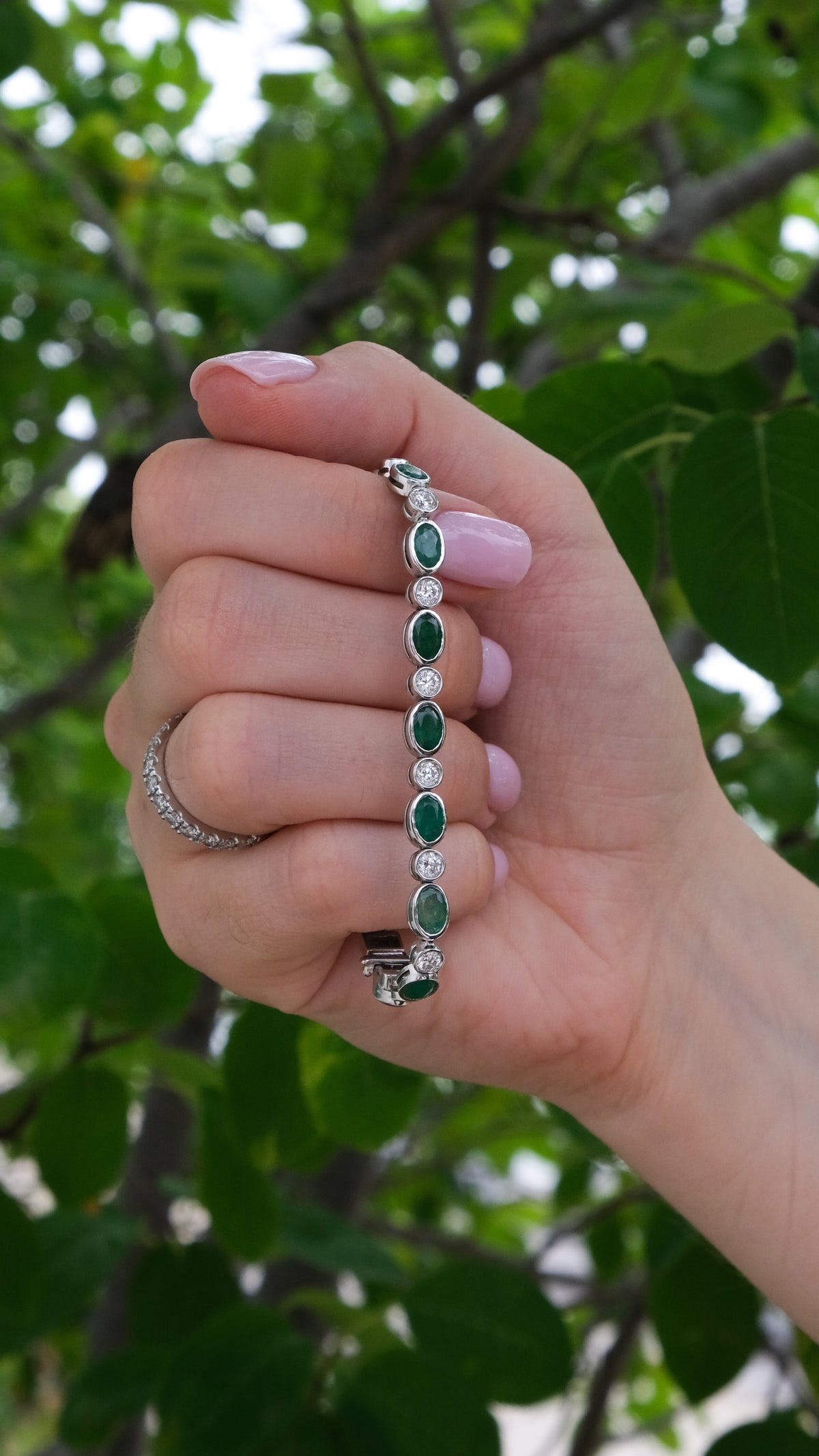 Melissa Emerald & Diamond Bezel Set Bracelet
