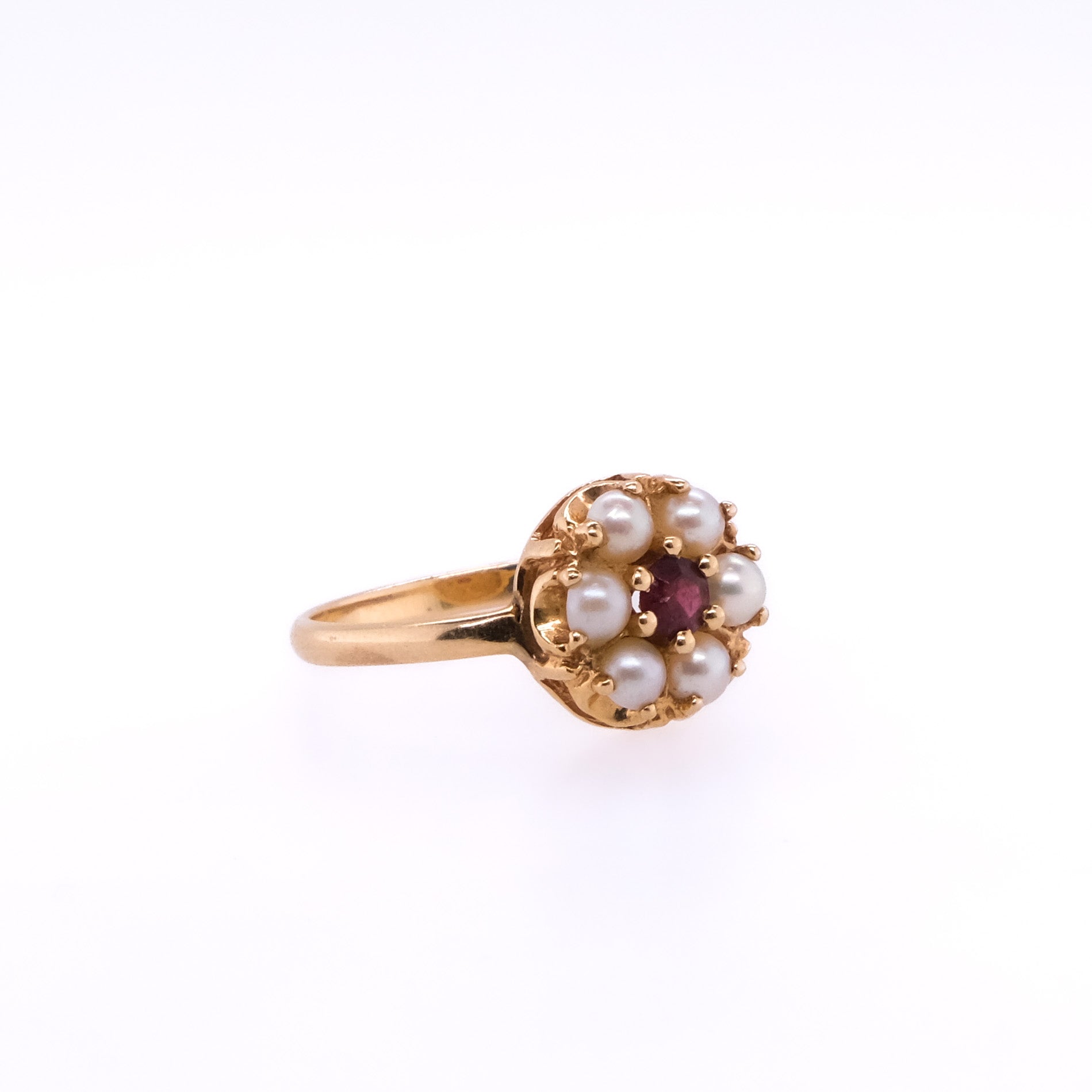 14k Pearl Seed Flower Ruby Ring