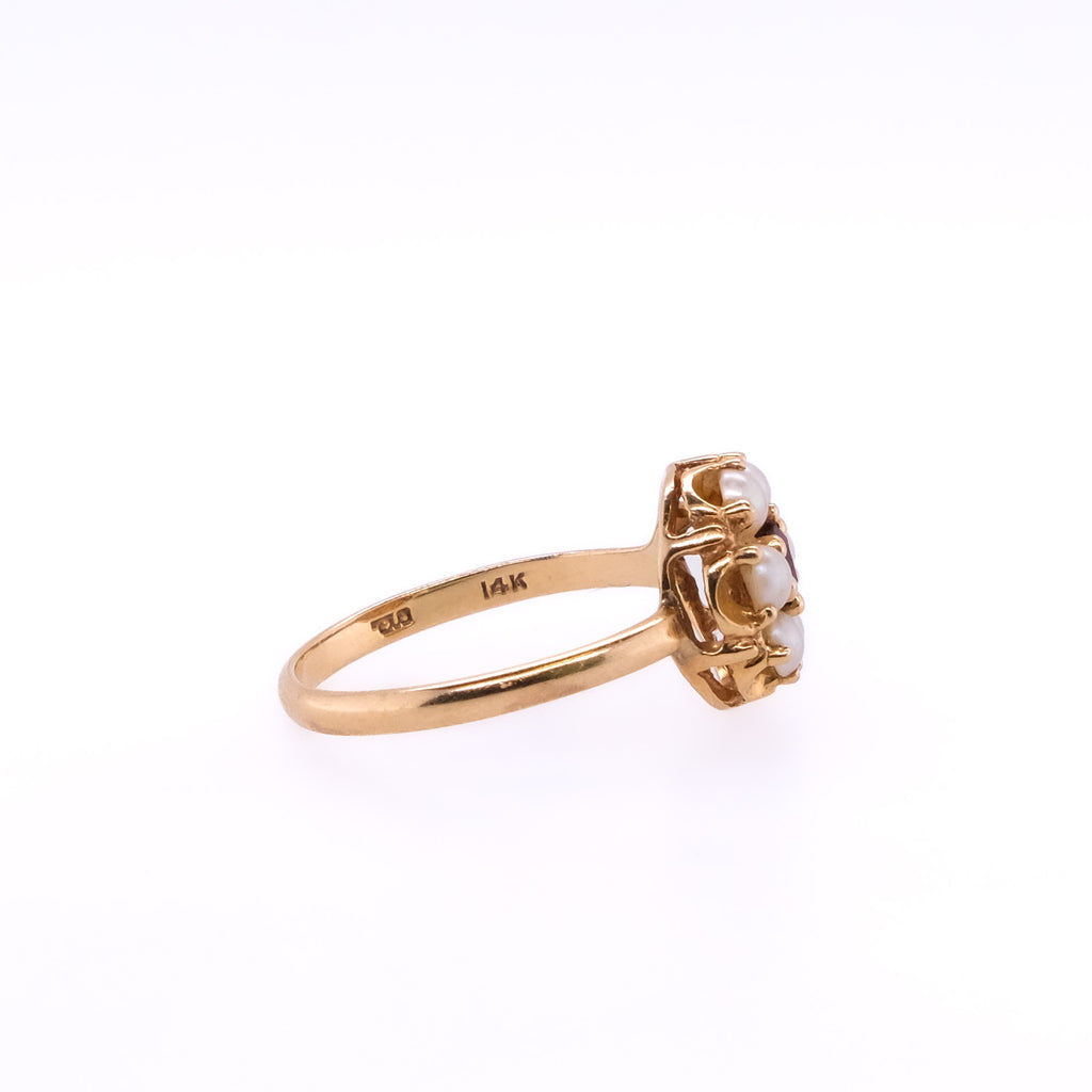 14k Pearl Seed Flower Ruby Ring