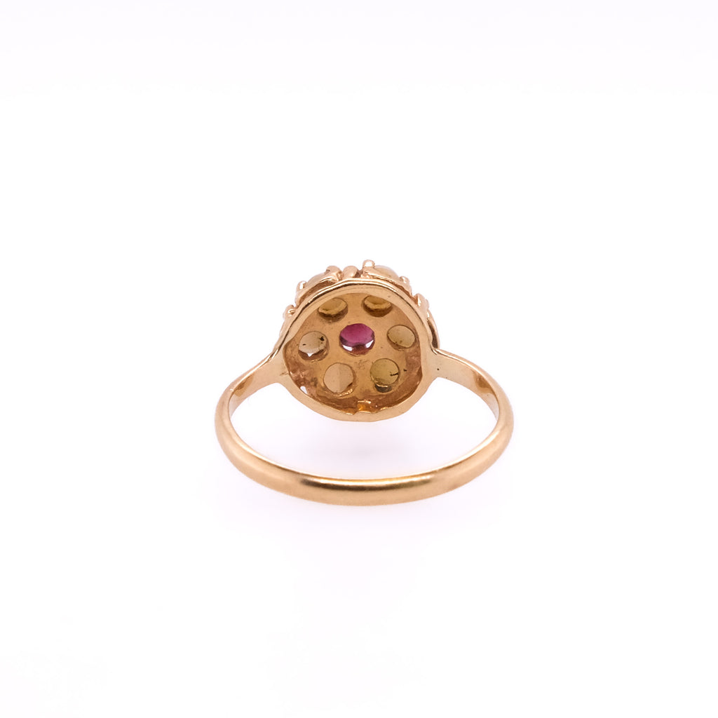 14k Pearl Seed Flower Ruby Ring