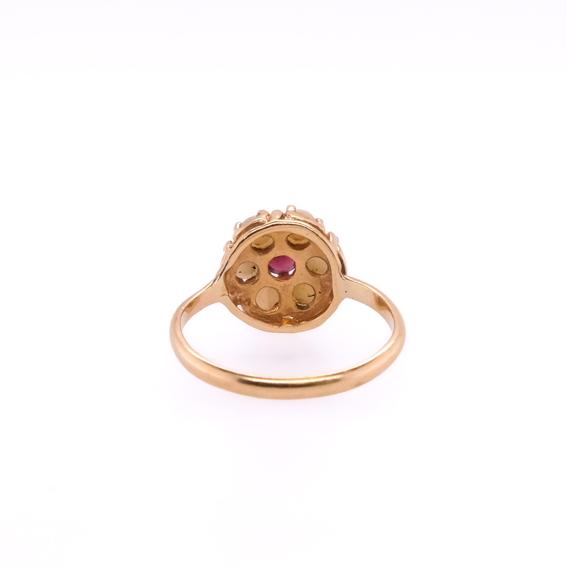 14k Pearl Seed Flower Ruby Ring