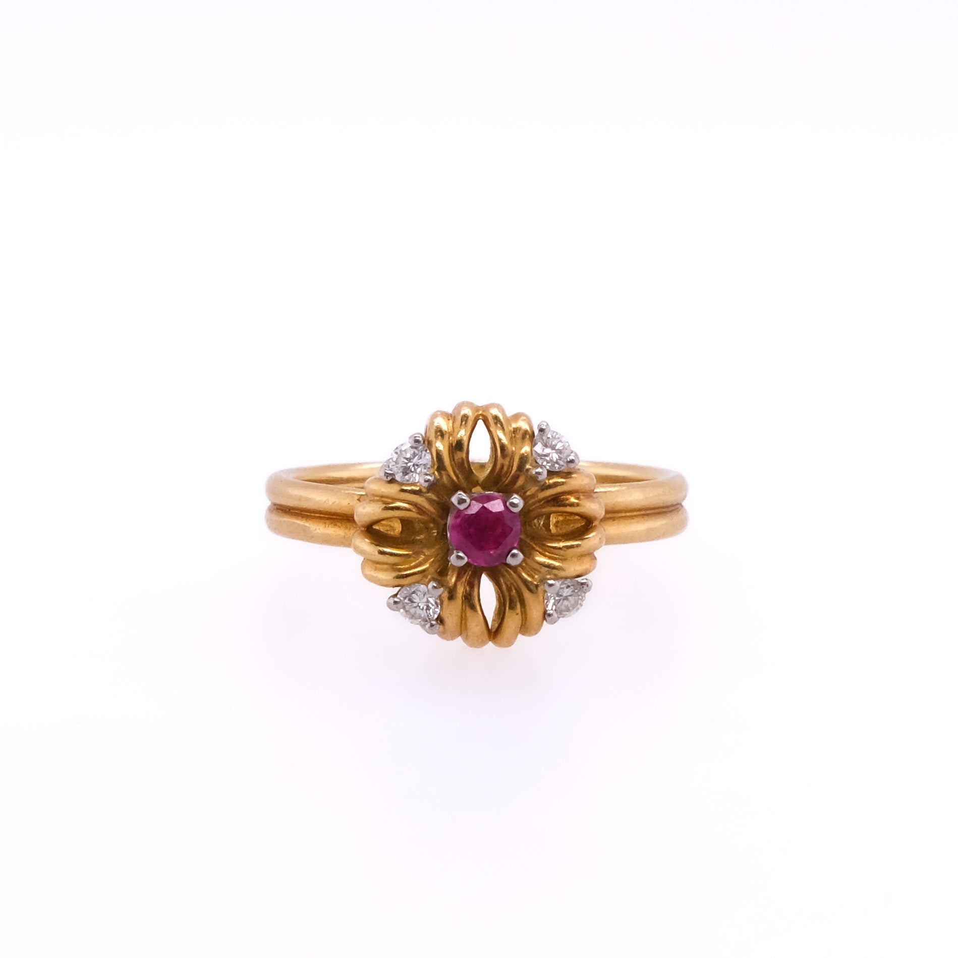 18k Ruby & Diamond Flower Ring