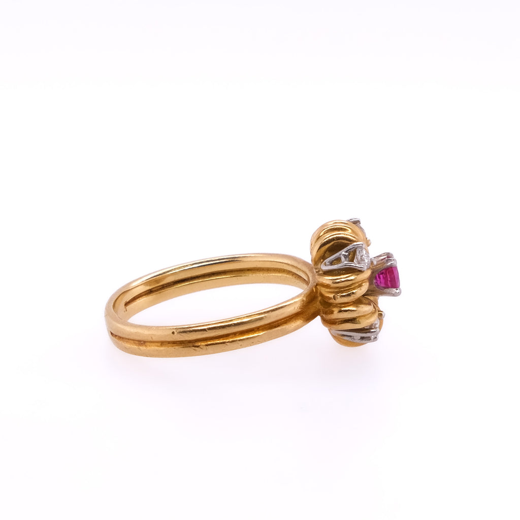 18k Ruby & Diamond Flower Ring