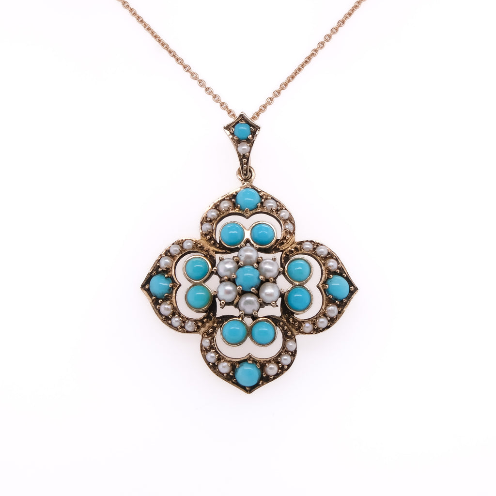 9k Turquoise & Pearl Seed Pendant