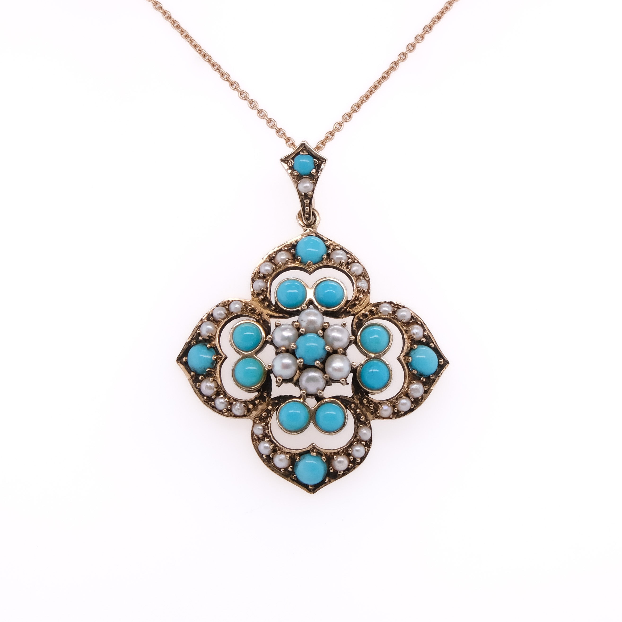 9k Turquoise & Pearl Seed Pendant