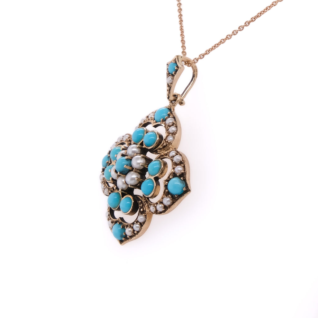 9k Turquoise & Pearl Seed Pendant