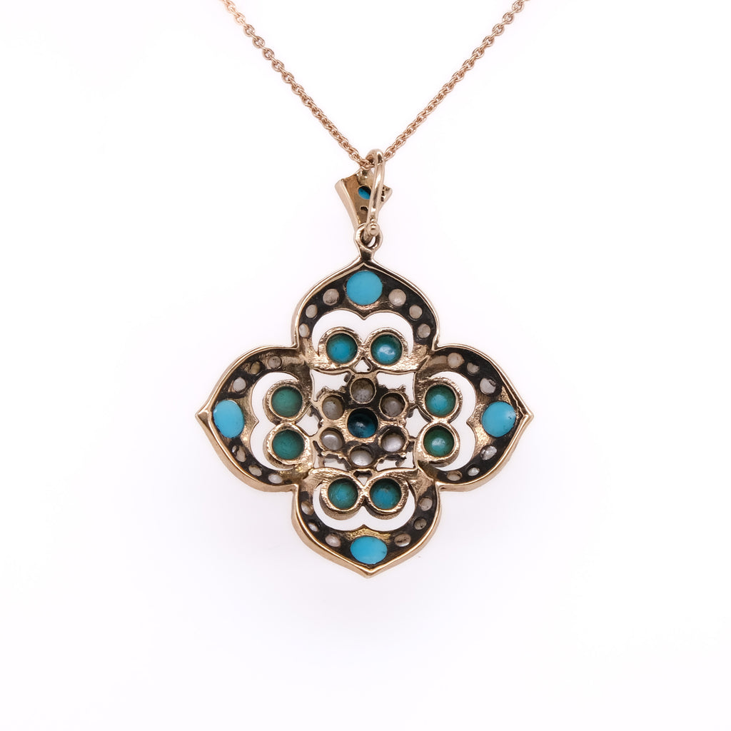 9k Turquoise & Pearl Seed Pendant