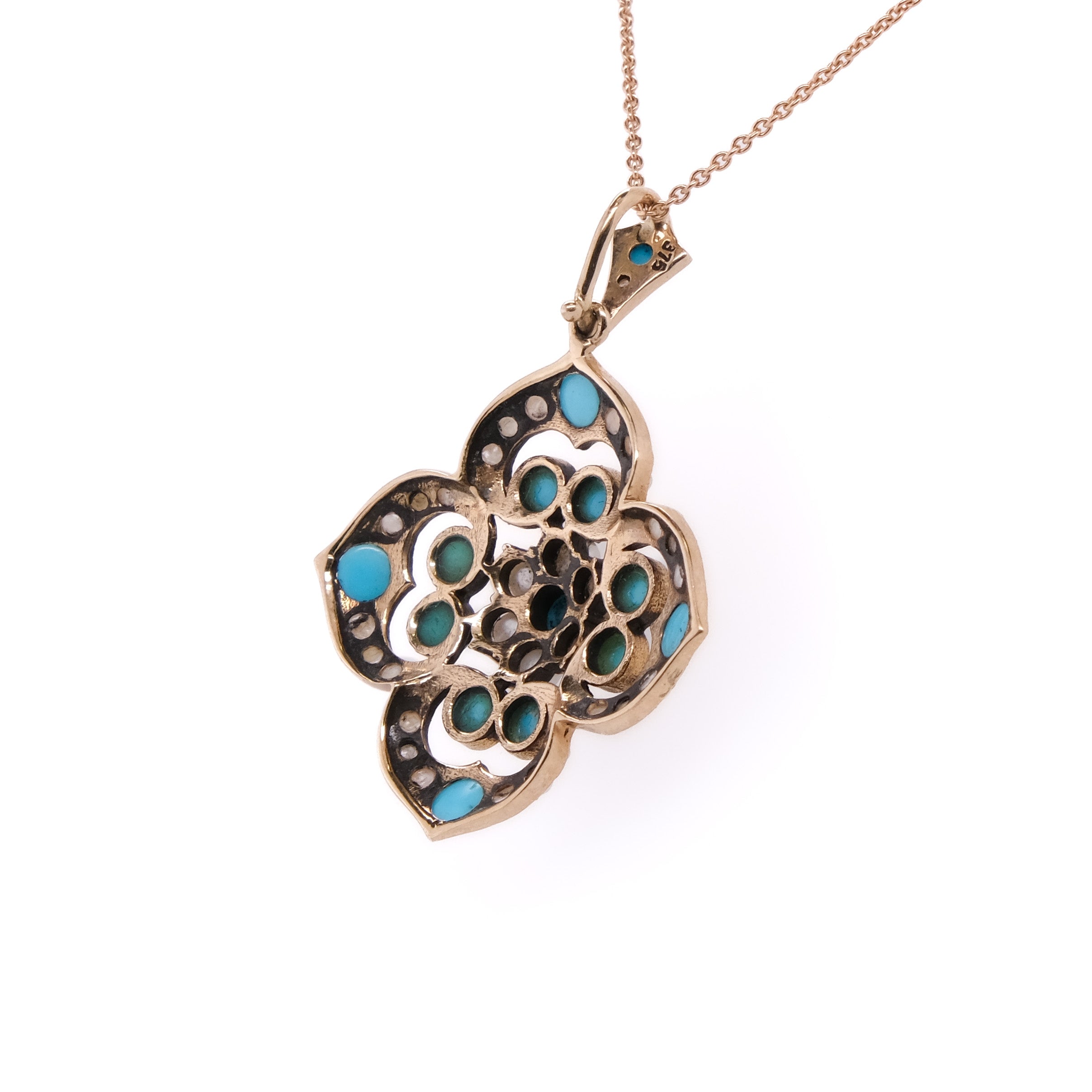9k Turquoise & Pearl Seed Pendant
