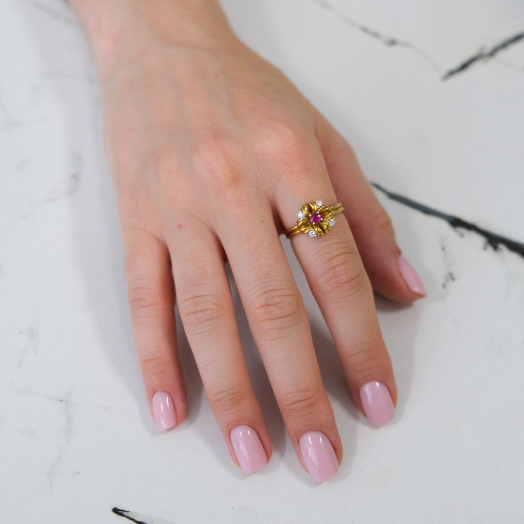 18k Ruby & Diamond Flower Ring