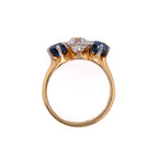 18k European Cut Diamond & Sapphire Ring