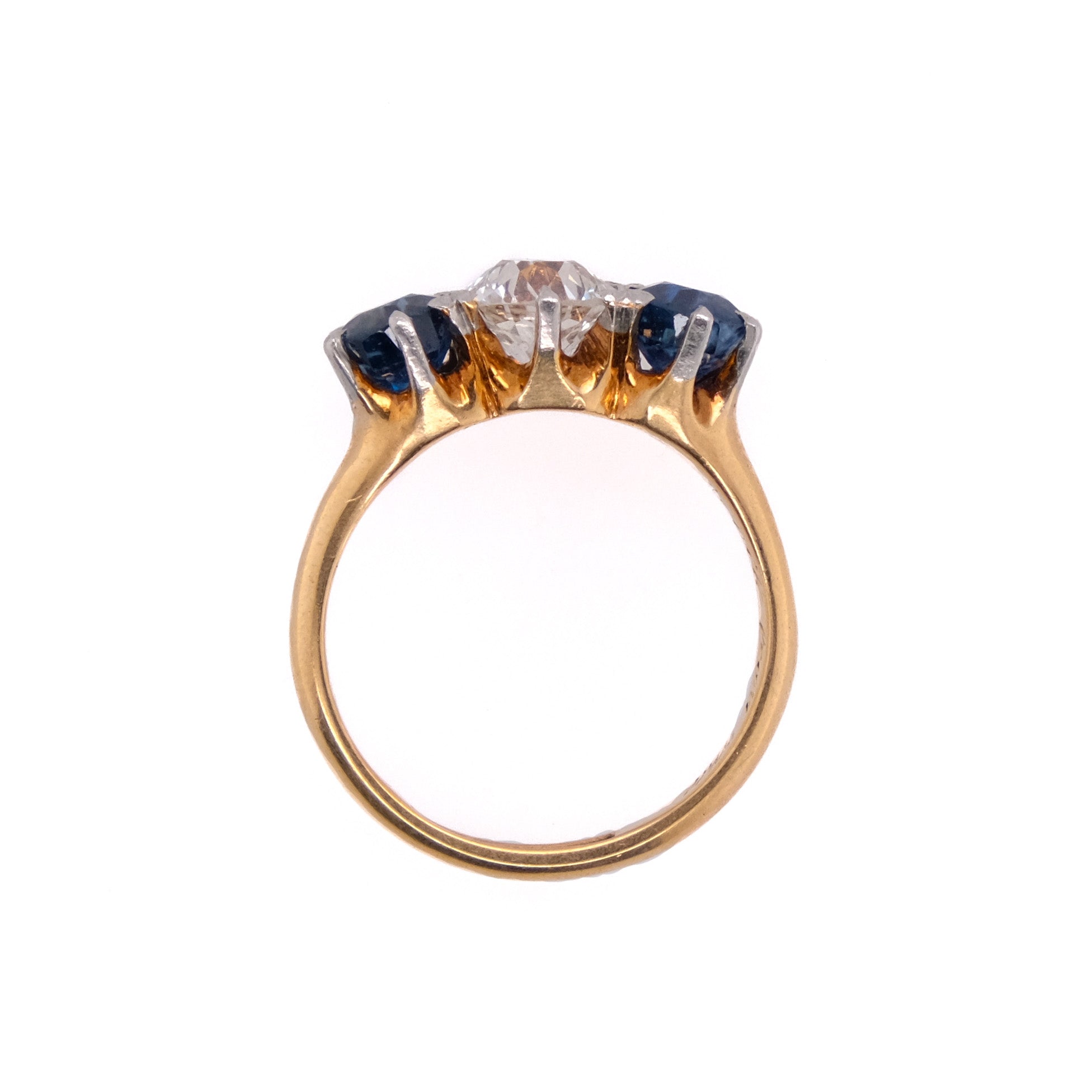 18k European Cut Diamond & Sapphire Ring