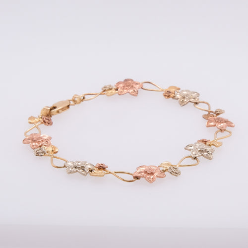 14k Multi-Coloured Gold Flower Bracelet