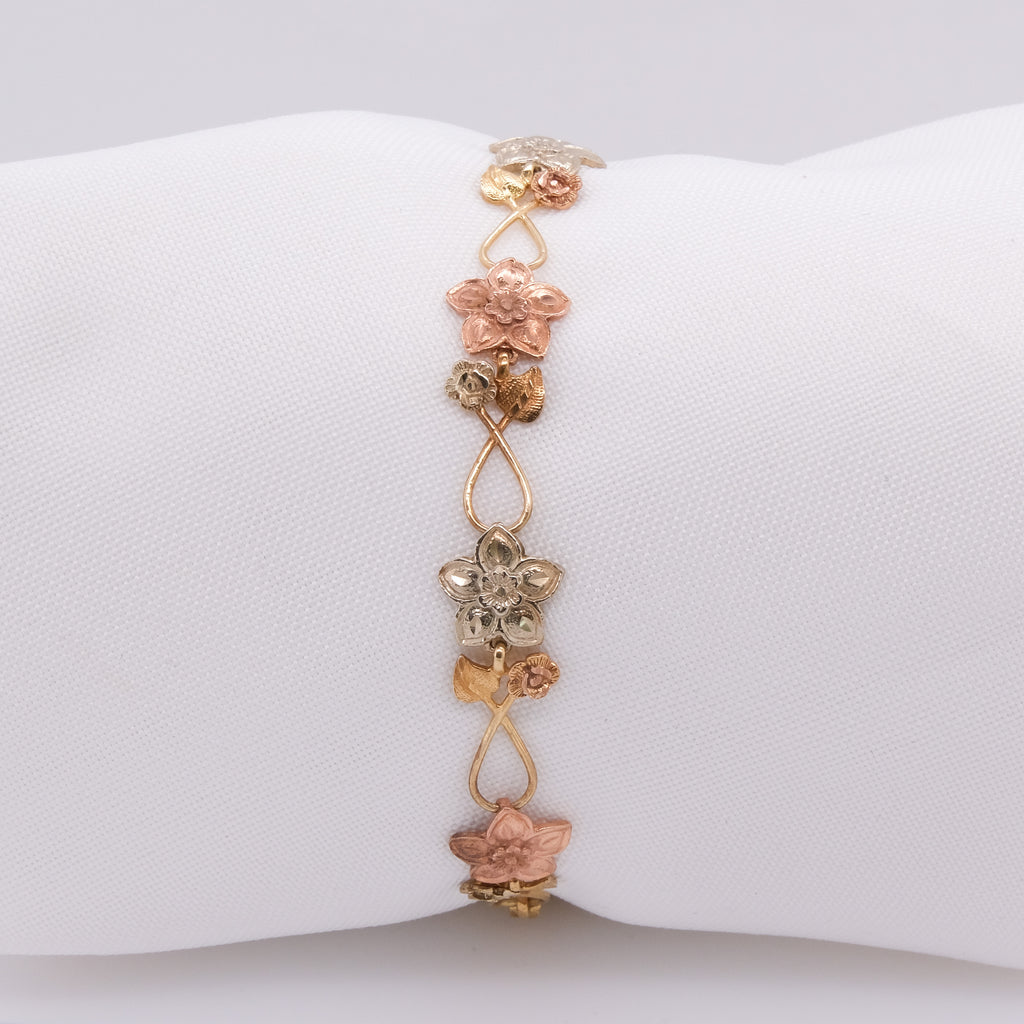 14k Multi-Coloured Gold Flower Bracelet