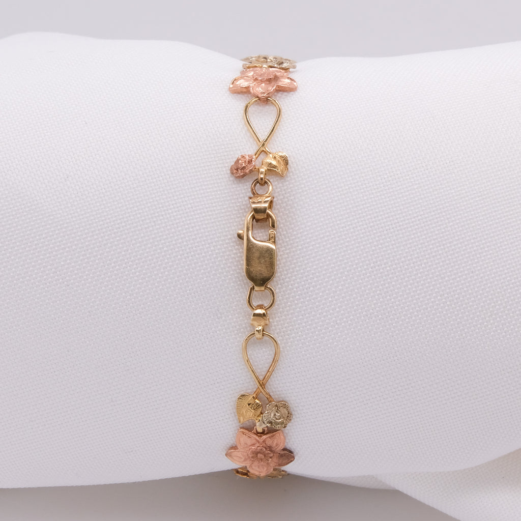 14k Multi-Coloured Gold Flower Bracelet