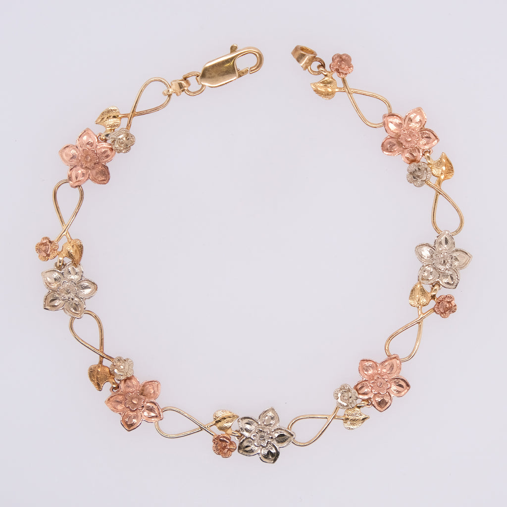 14k Multi-Coloured Gold Flower Bracelet