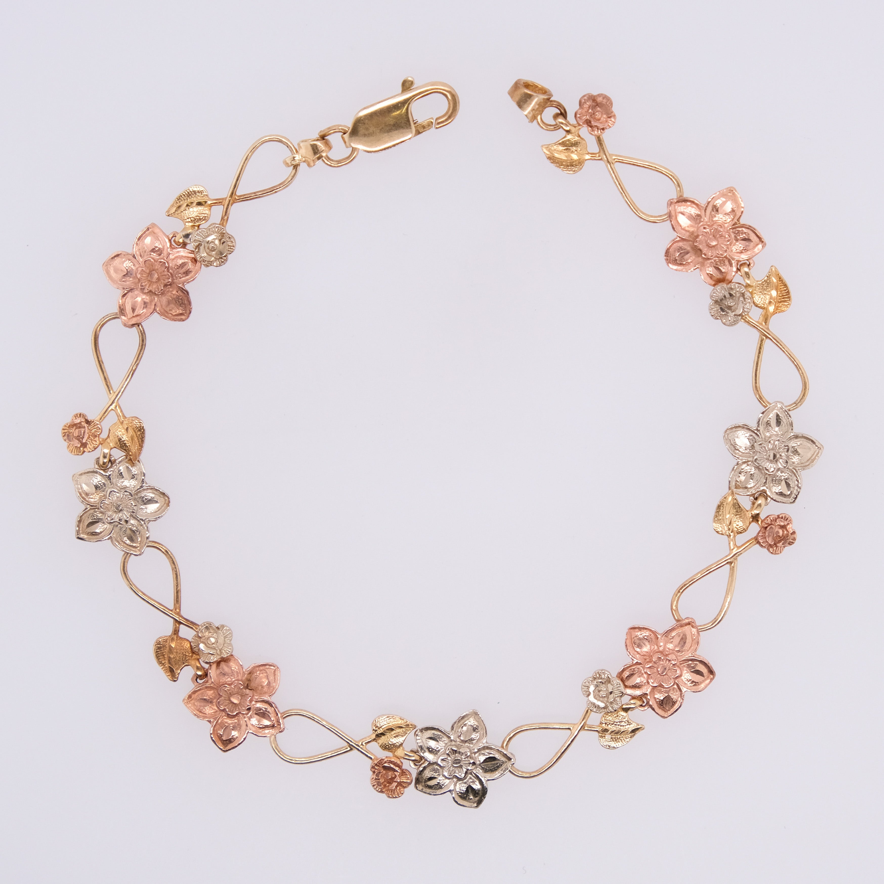 14k Multi-Coloured Gold Flower Bracelet