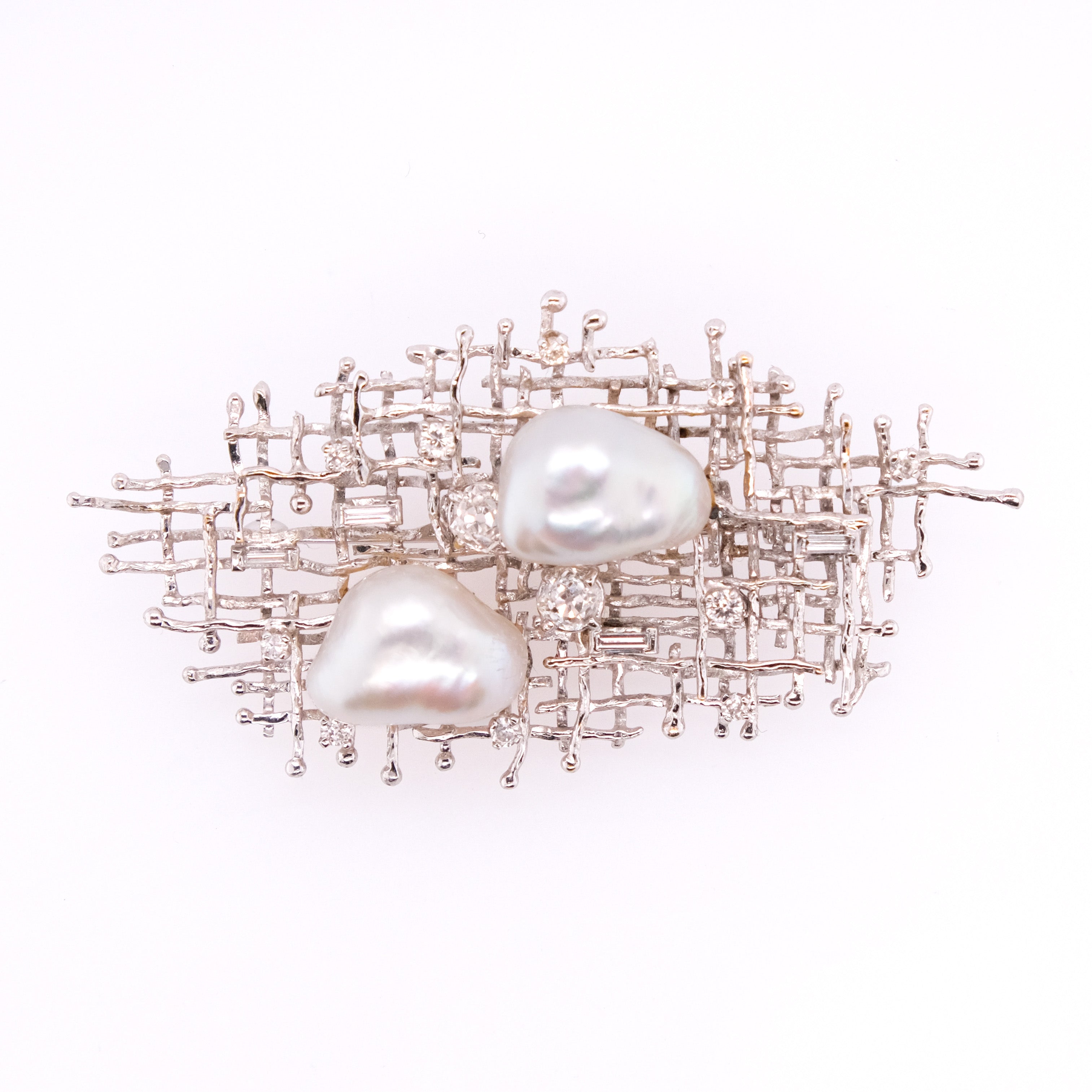 18k Diamond & Baroque Pearls Brooch