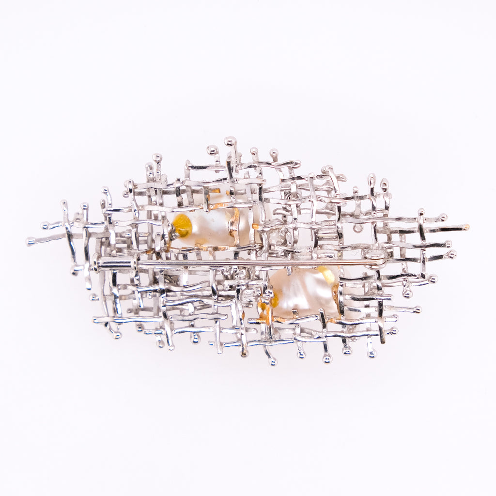 18k Diamond & Baroque Pearls Brooch