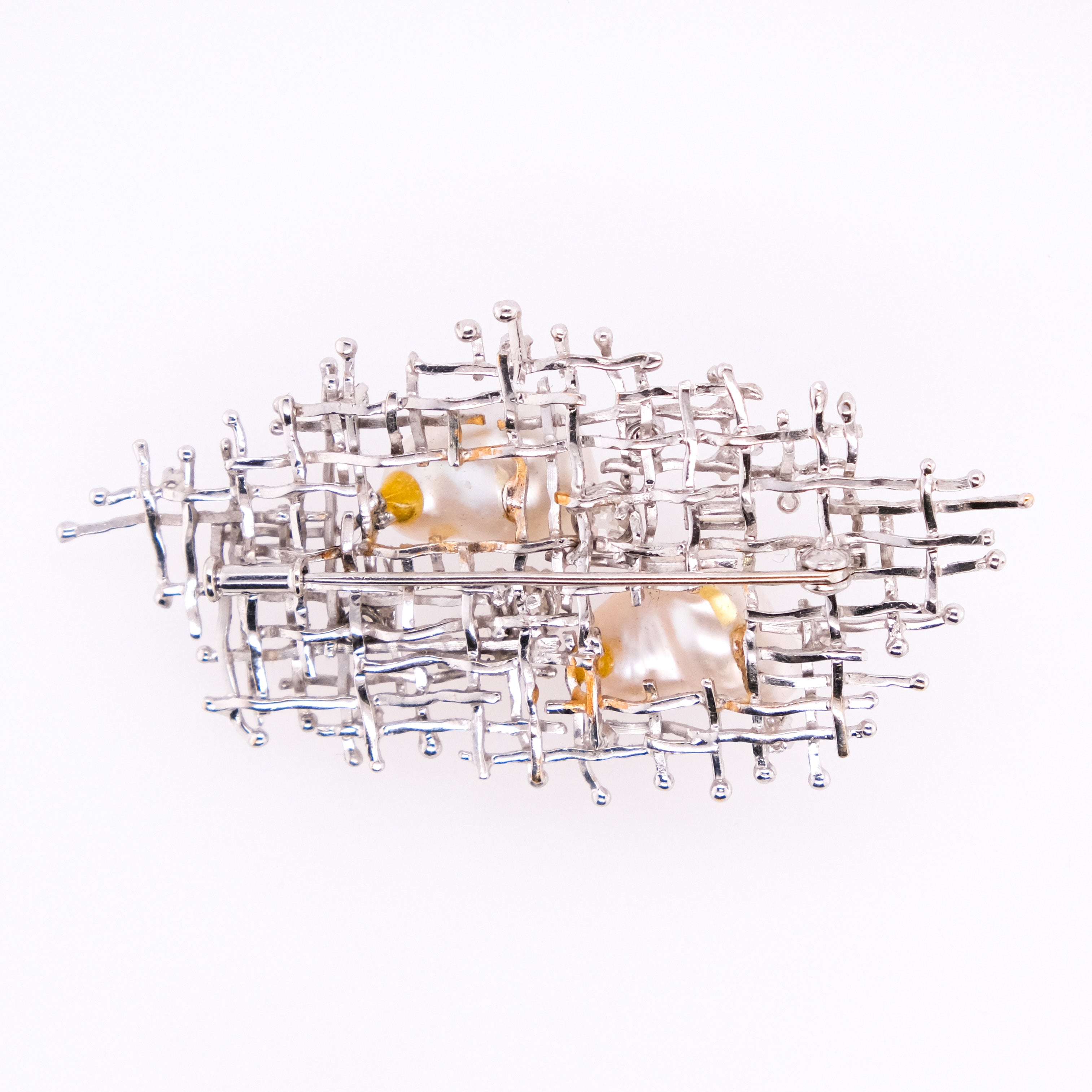 18k Diamond & Baroque Pearls Brooch