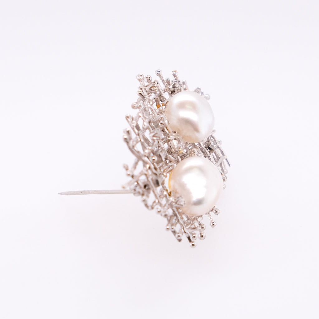 18k Diamond & Baroque Pearls Brooch