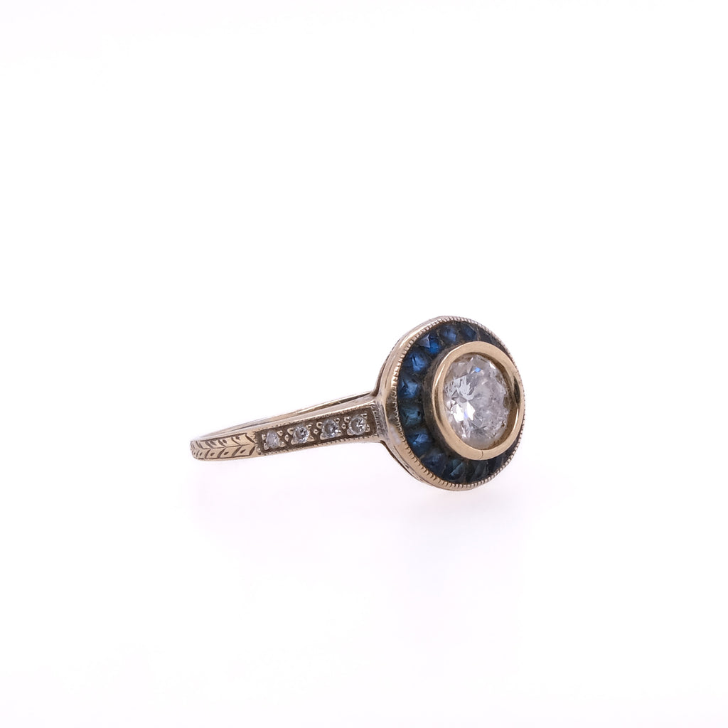 18k Diamond & Blue Sapphire Ring