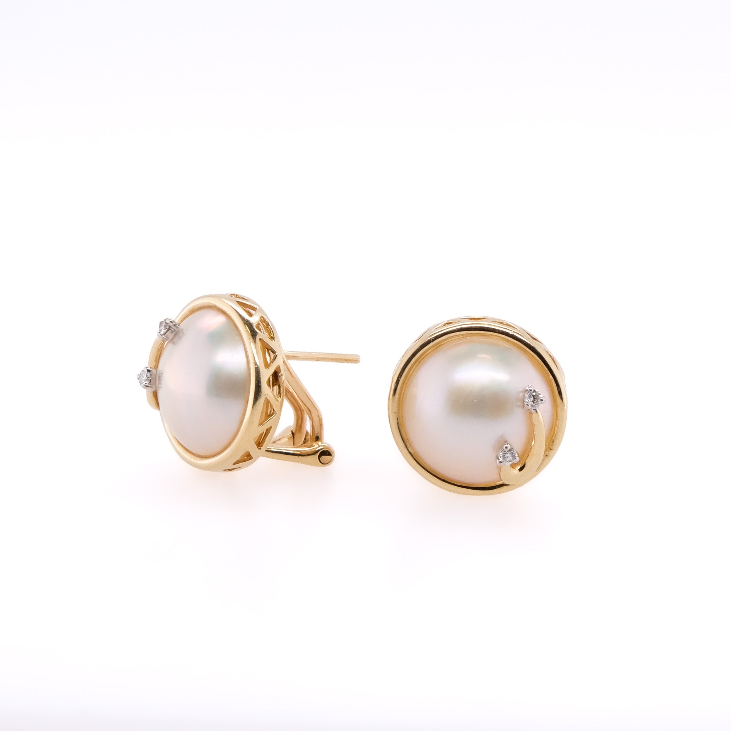 14k Mabe Pearl & Diamond Earrings