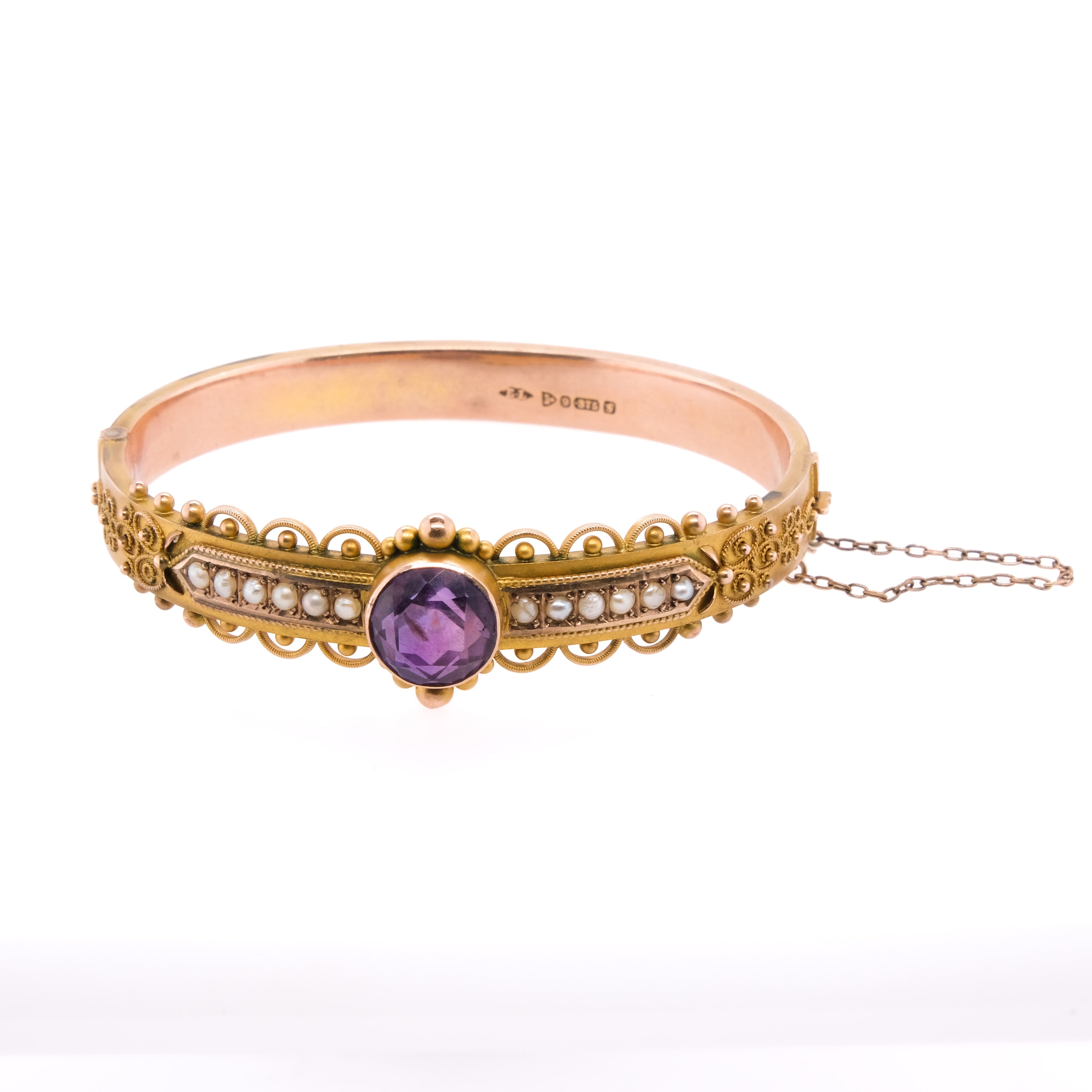 9k Amethyst & Pearl Seed Bangle