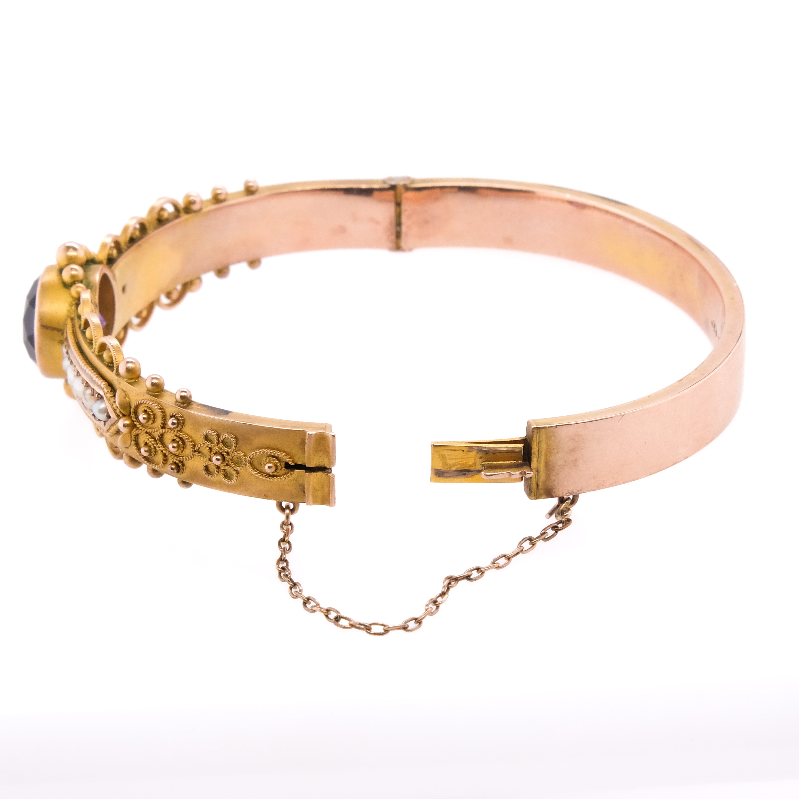 9k Amethyst & Pearl Seed Bangle