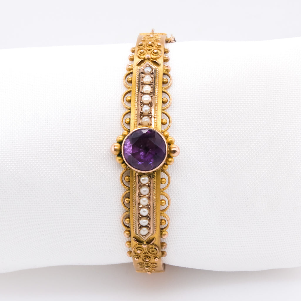 9k Amethyst & Pearl Seed Bangle