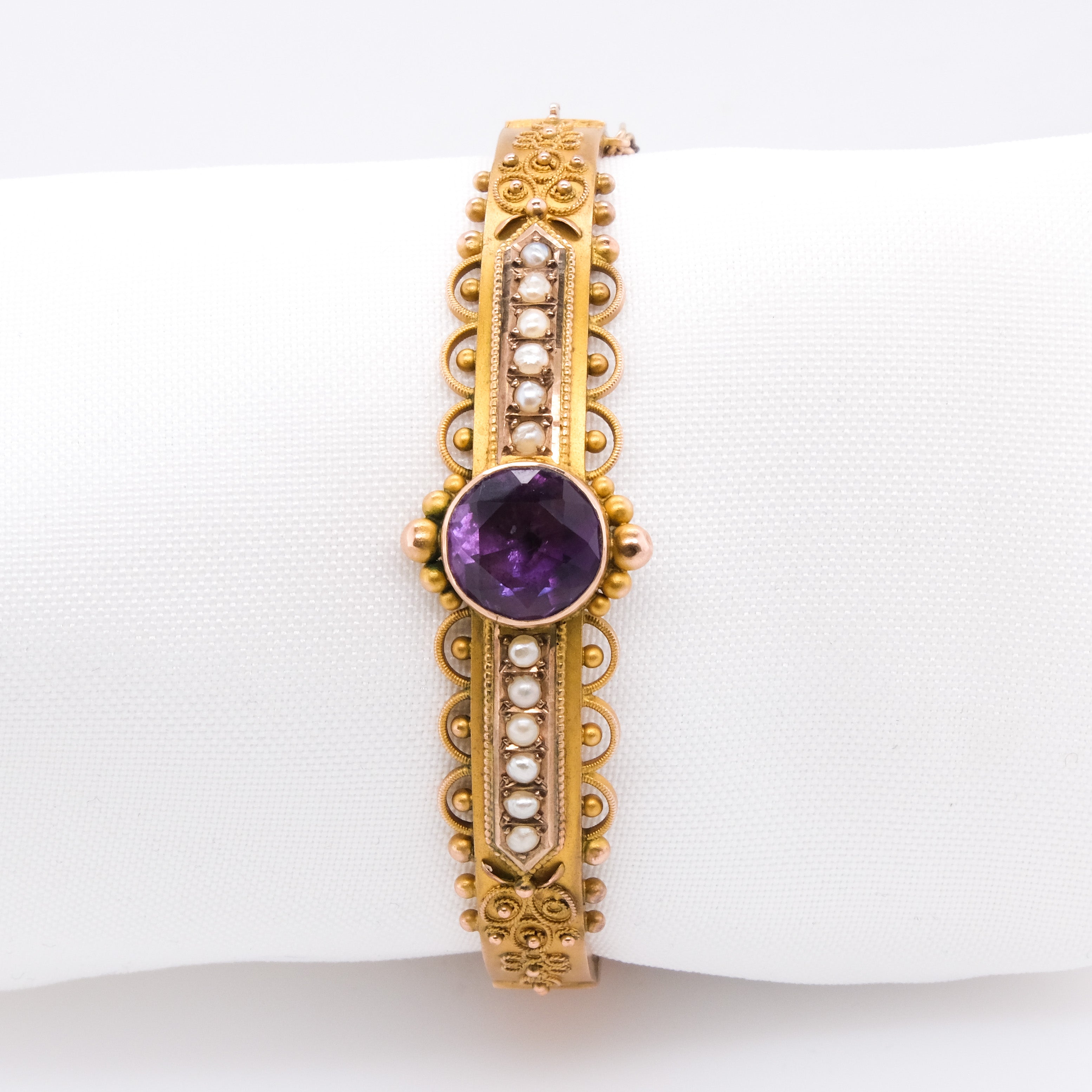9k Amethyst & Pearl Seed Bangle