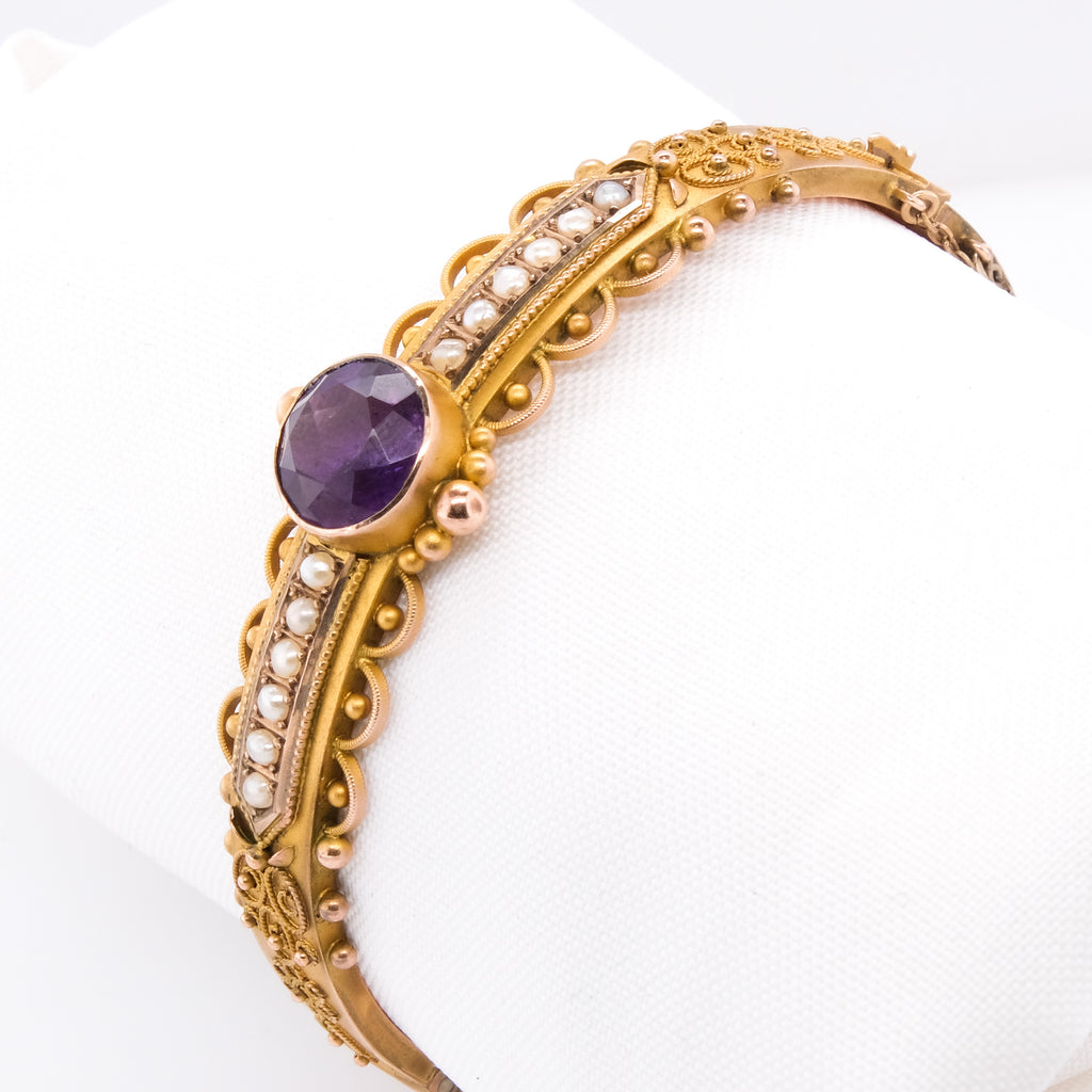 9k Amethyst & Pearl Seed Bangle
