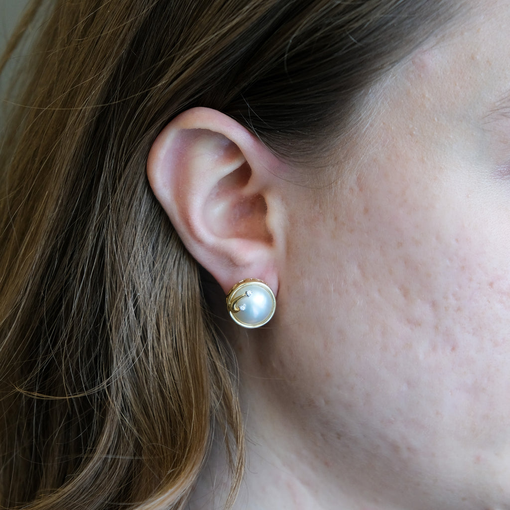 14k Mabe Pearl & Diamond Earrings