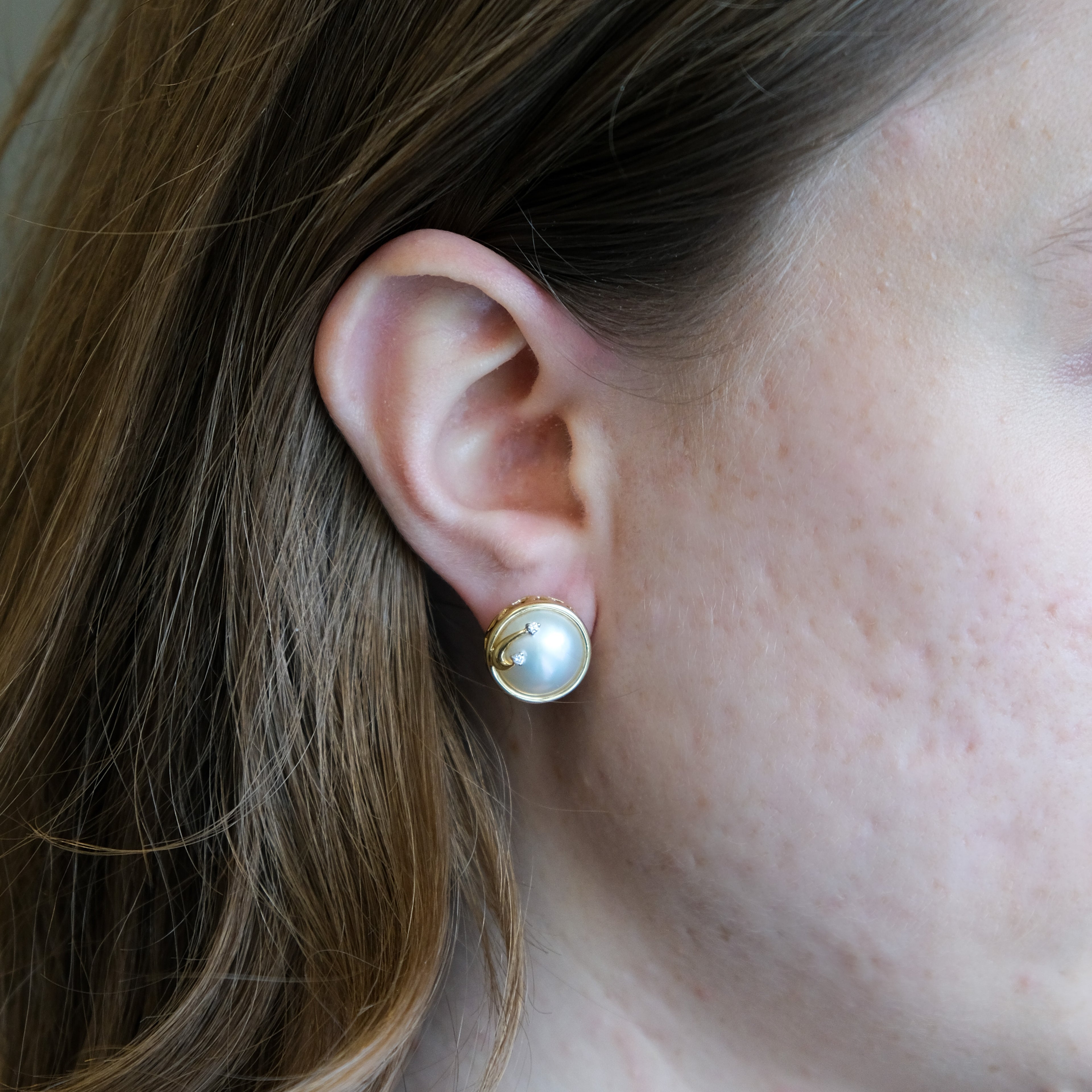 14k Mabe Pearl & Diamond Earrings