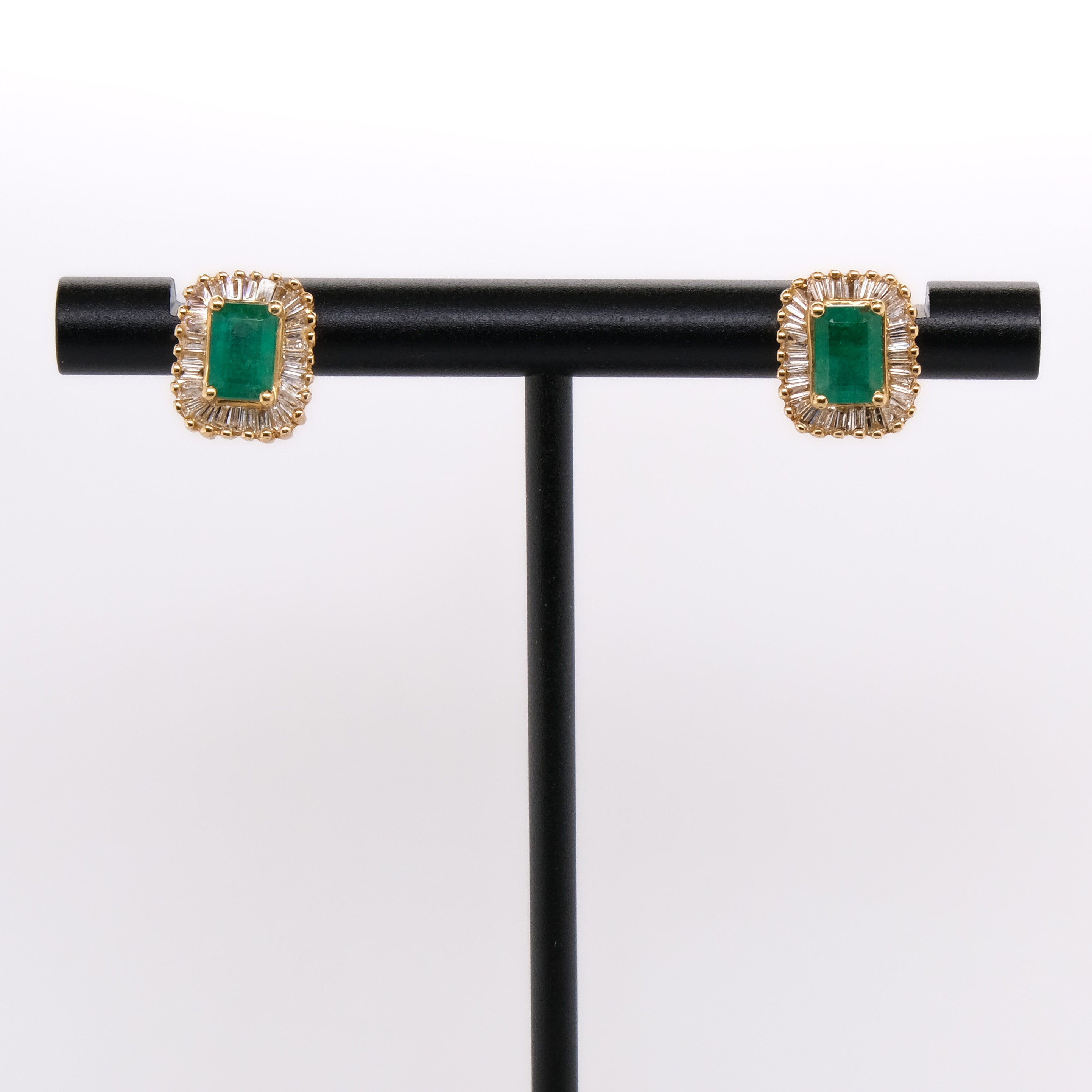 14k Emerald & Baguette Diamond Studs