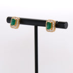 14k Emerald & Baguette Diamond Studs