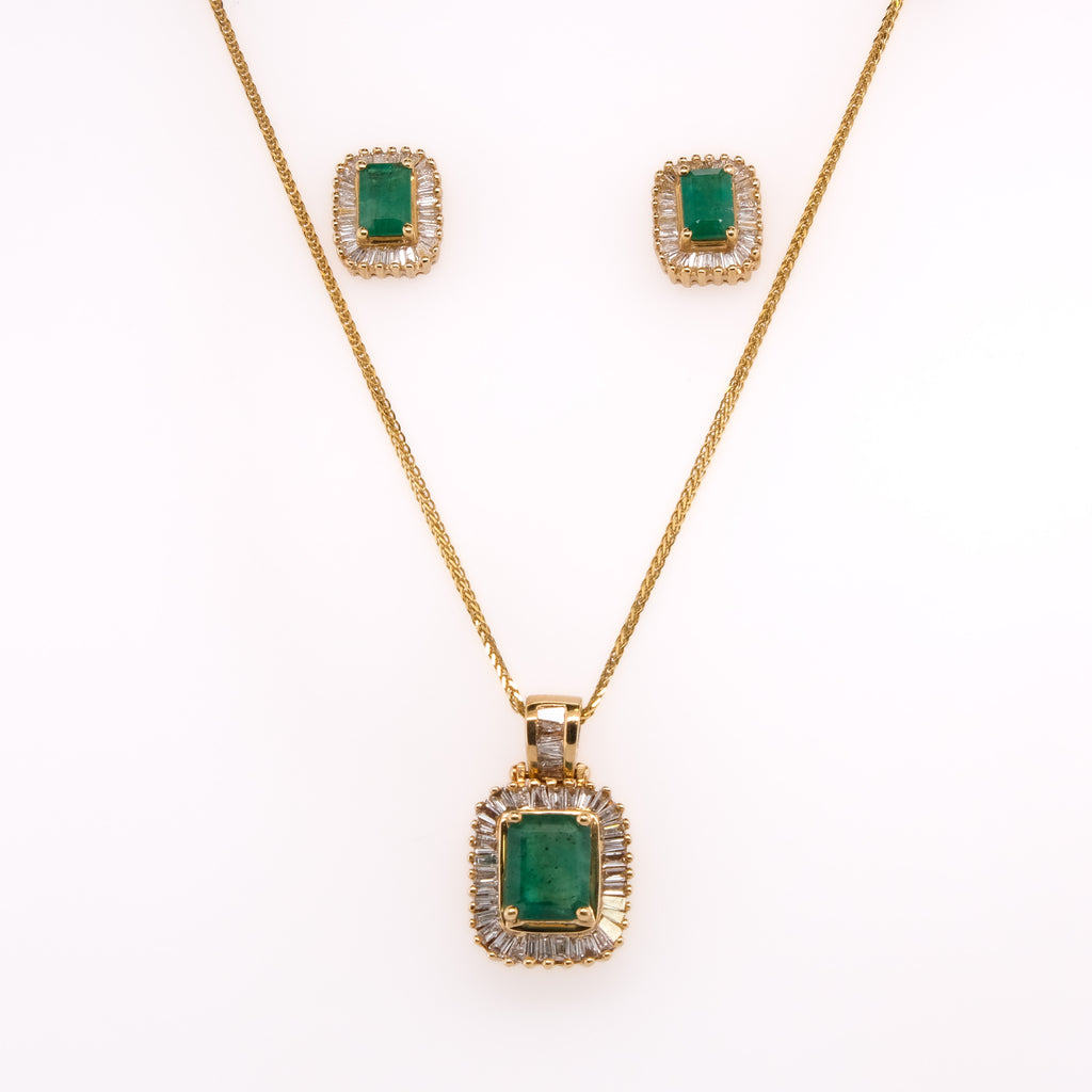 14k Emerald & Baguette Diamond Studs