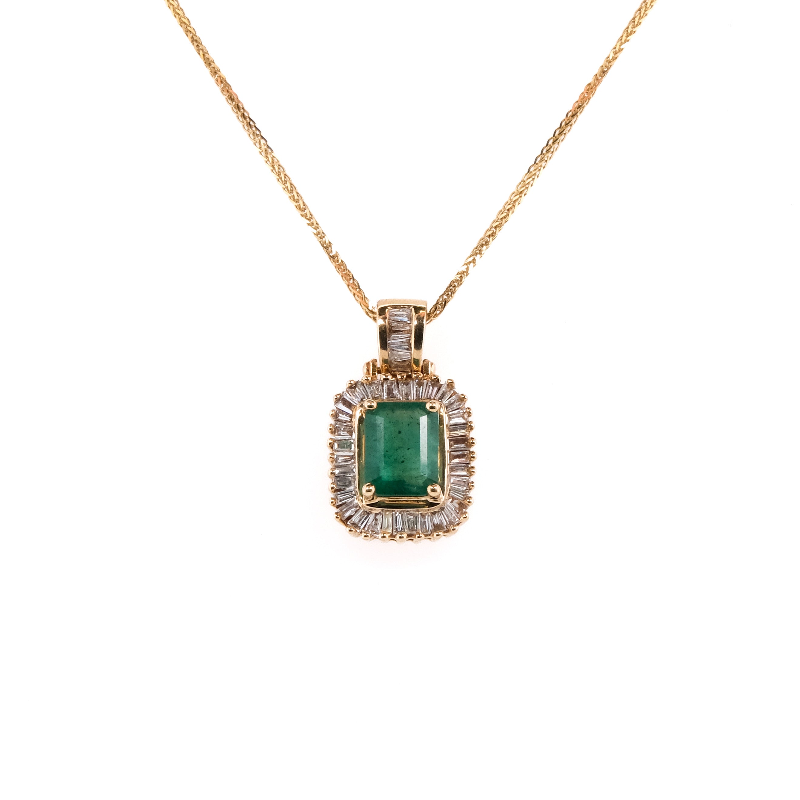 14k Emerald & Baguette Diamond Pendant