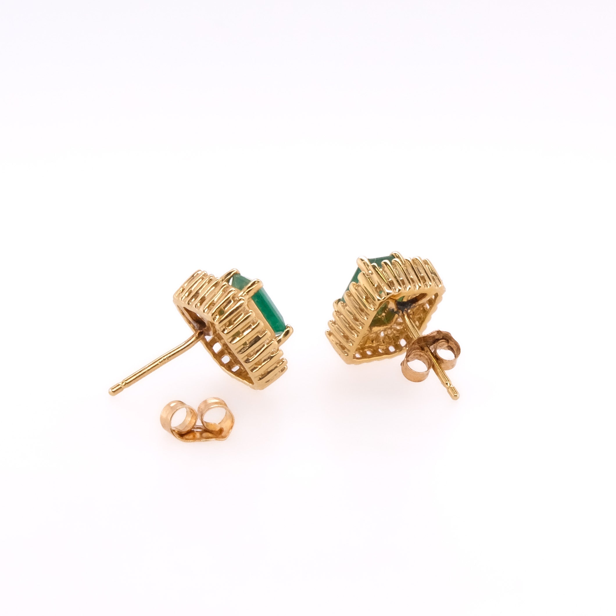 14k Emerald & Baguette Diamond Studs