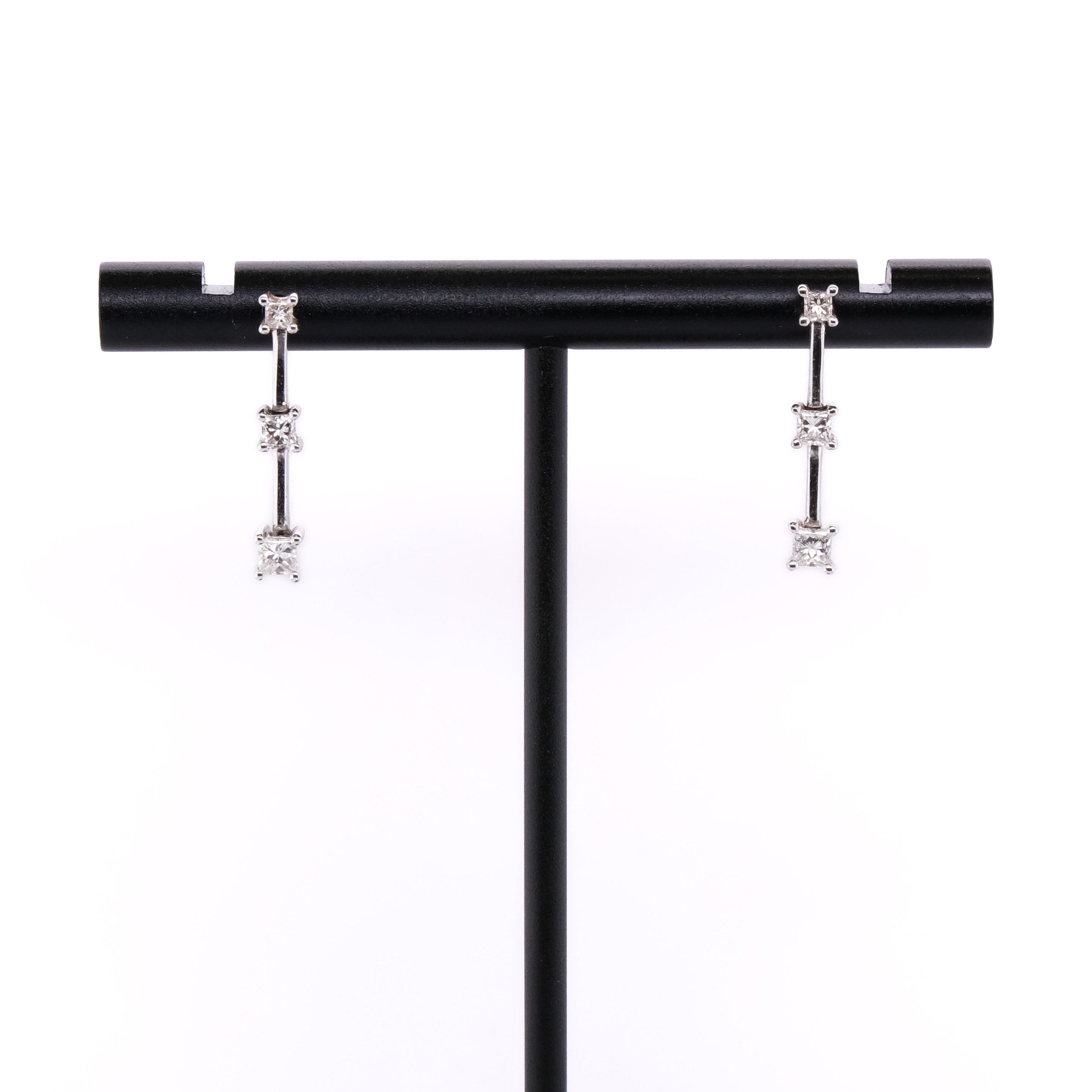 14k 3-Stone Diamond Stud Earrings