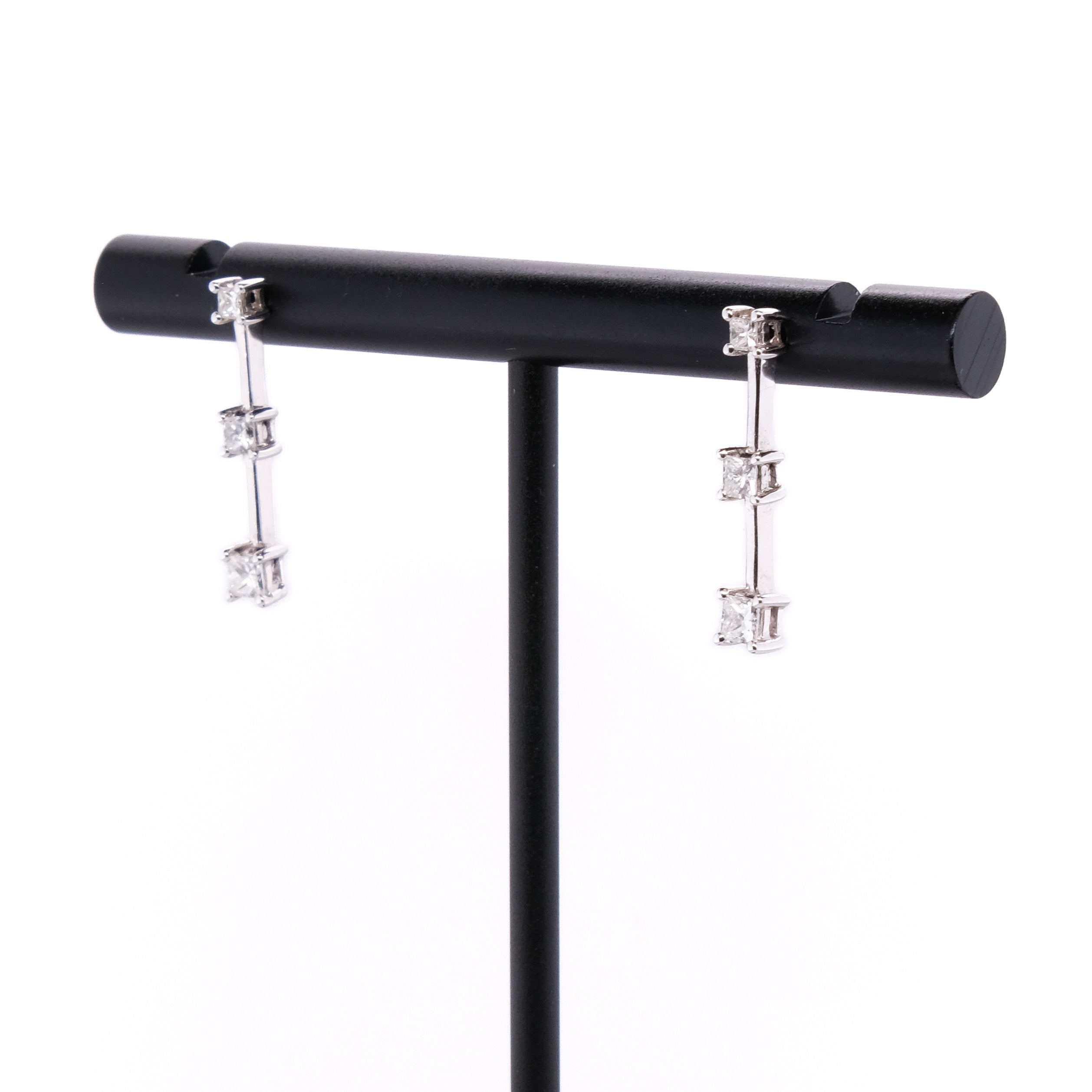 14k 3-Stone Diamond Stud Earrings