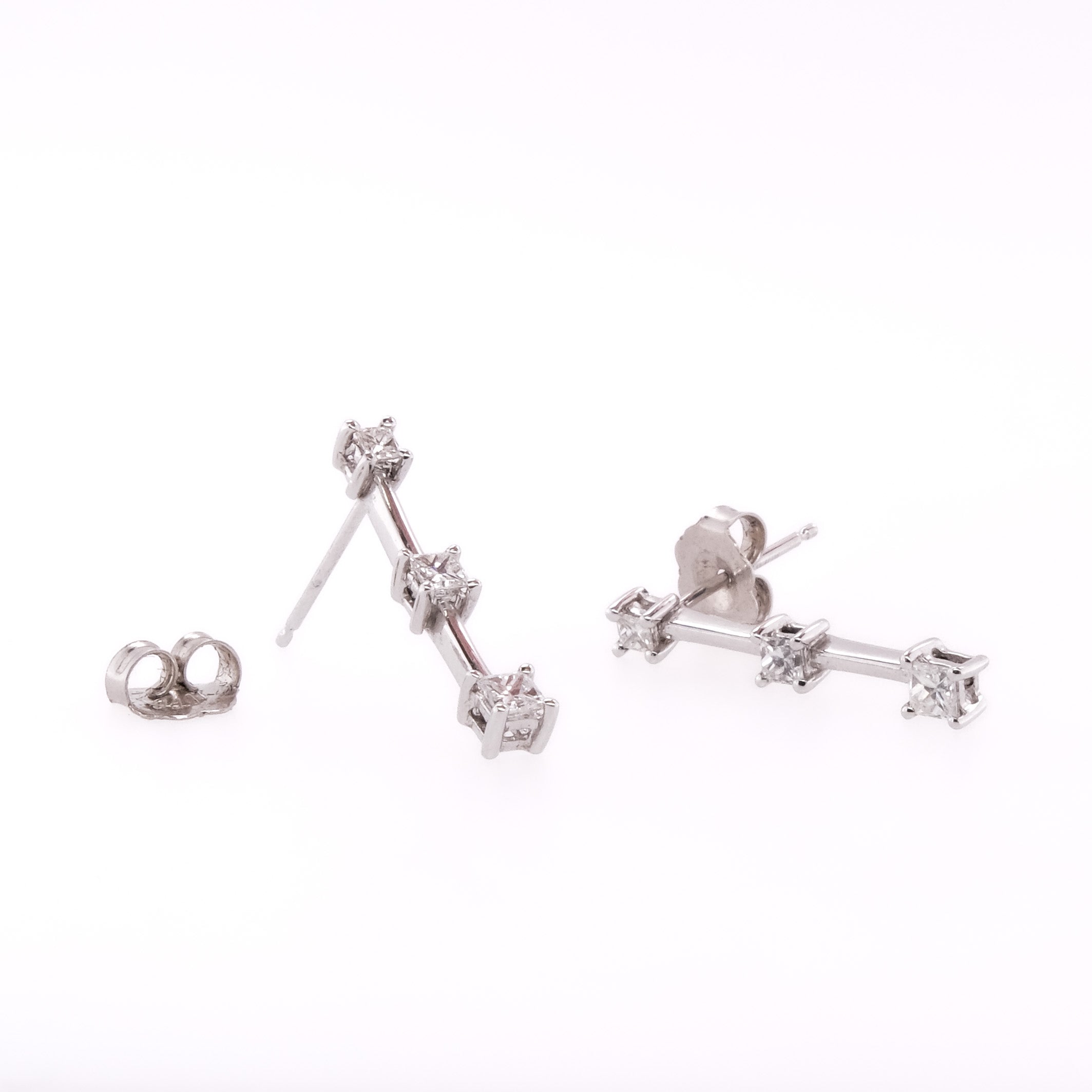 14k 3-Stone Diamond Stud Earrings